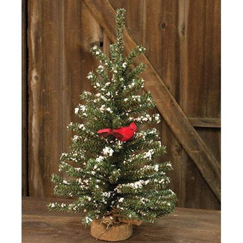 Snowy German Twig Tree w/Cardinal 24"