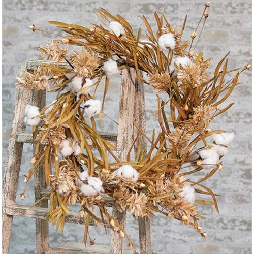 Cotton Wreath w/Fall Grass 22"