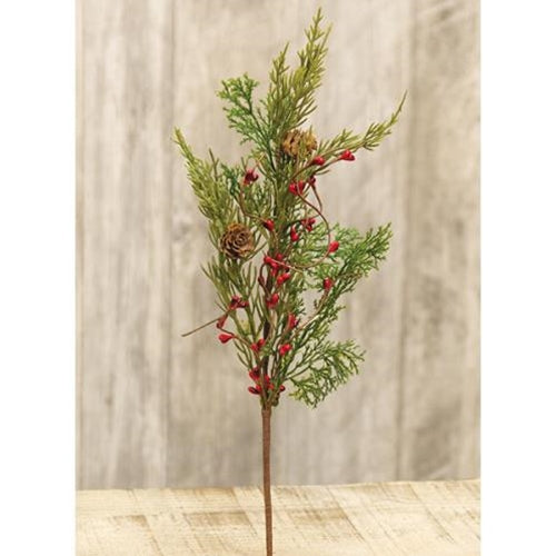 Evergreen Pine w/Red Pips Pick