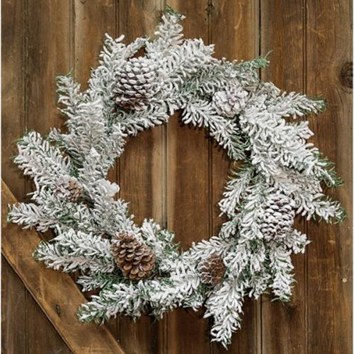 Heavy Snowy Mix Pine Wreath 24"