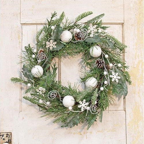 White Christmas Wreath 24"