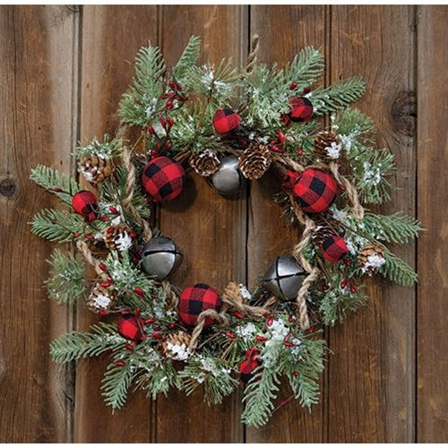 Buffalo Gingham Country Holiday Wreath 17"