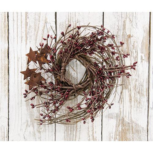 Burgundy Pip & Star Twig Wreath 10"