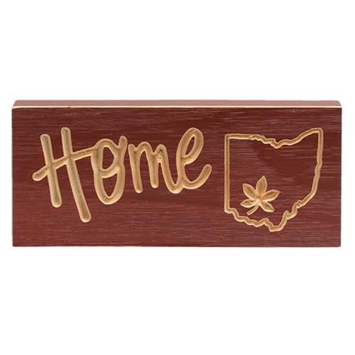 Engraved Home Block w/Ohio & Buckeye Leaf Barn Red