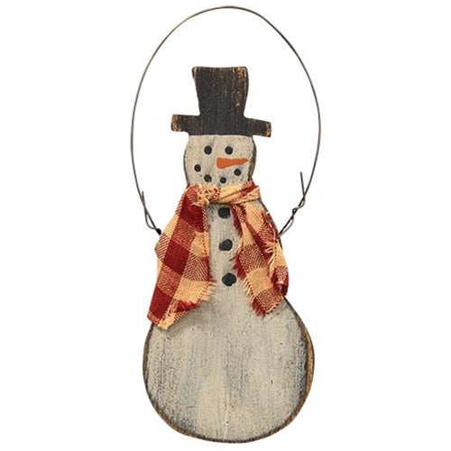 Wooden Snowman w/Scarf Ornament