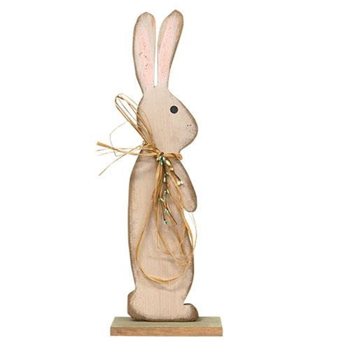 Wood Bunny on Green Base With Pip Berries & Raffia 2 ft.