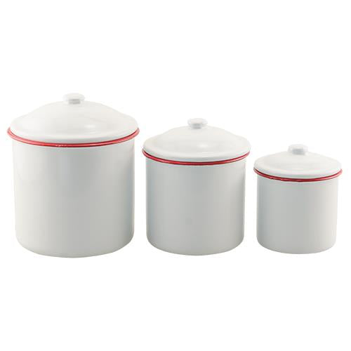3/Set Red Rim Enamel Canisters