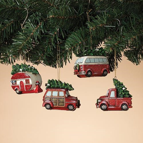 Resin Holiday Vehicle Ornament 4 Asst