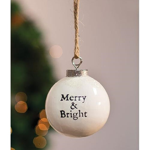White Ceramic Ornament "Merry and Bright"