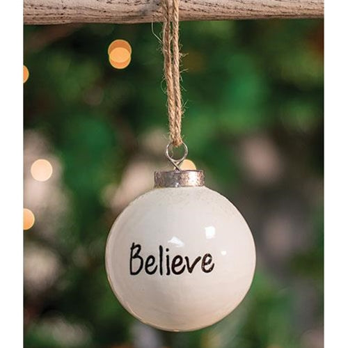 White Ceramic Ornament "Believe"