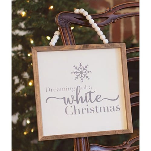 White Christmas Beaded Frame Sign