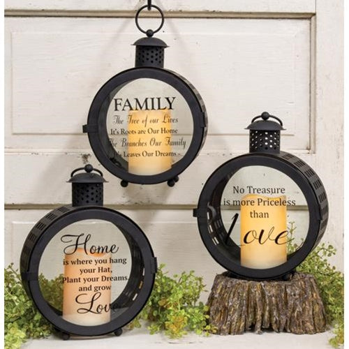 Round LED Sentiment Lantern 3 Asstd.