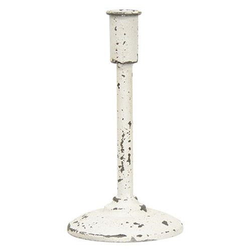 Distressed White Candle Holder 9"