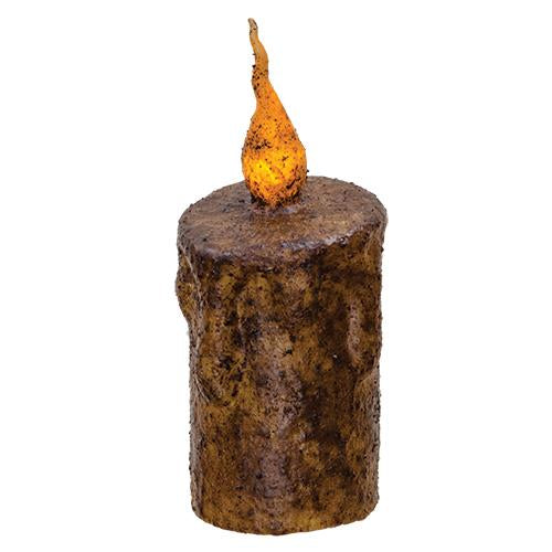 Burnt Mustard Drip Flicker Pillar 5"