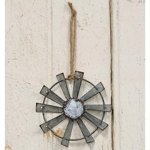 Metal Windmill Ornament with Jute Hanger 4 inch
