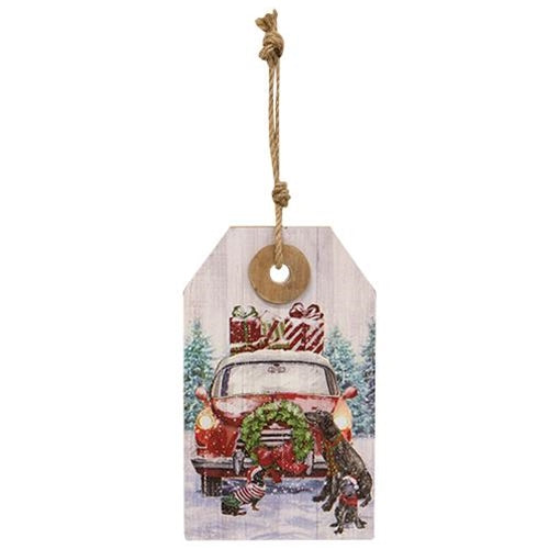 Winter Old Fashioned Car Wooden Tag