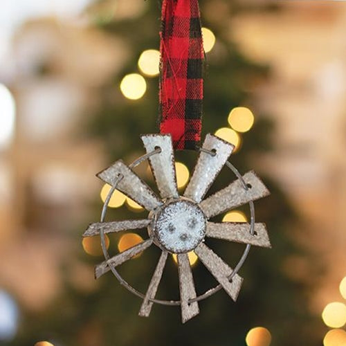 Glittered Windmill Ornament w/ Buffalo Check Hanger