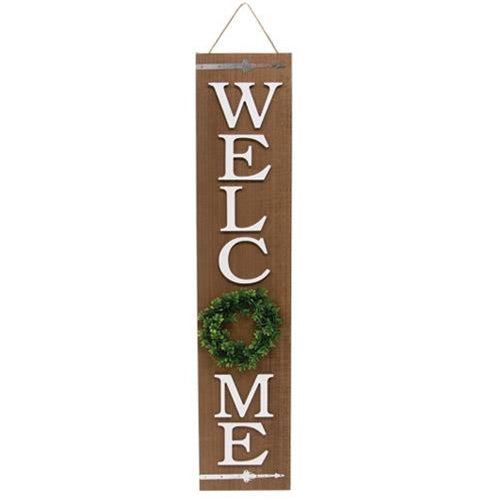 Welcome Floral Wreath Wooden Porch Sign
