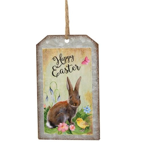 Happy Easter Bunny Metal Tag Ornament