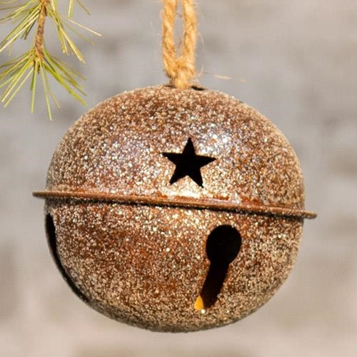 Vintage Glitter Rusty Bell Ornament 3.5"
