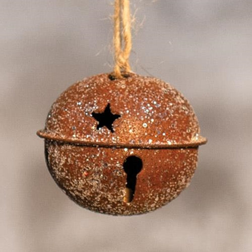 Vintage Glitter Rusty Bell Ornament 2"