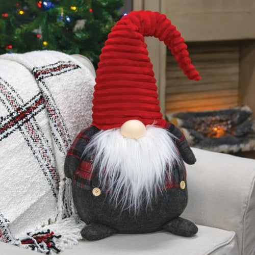 Large Roly Poly Plaid Gnome w/Red Hat